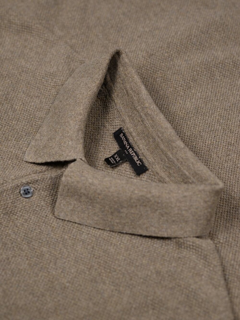 Banana Republic Mens XXL Textured Knit Polo Mushroom Cotton Seed Stitch